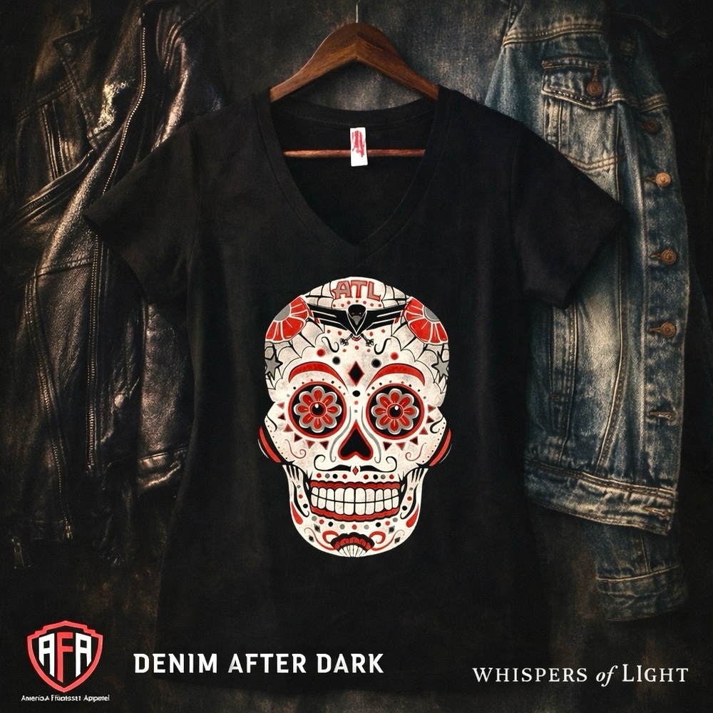 AFA ATL Sugar Skull Graphic Tee Black V Neck Women’s Small Festival Top